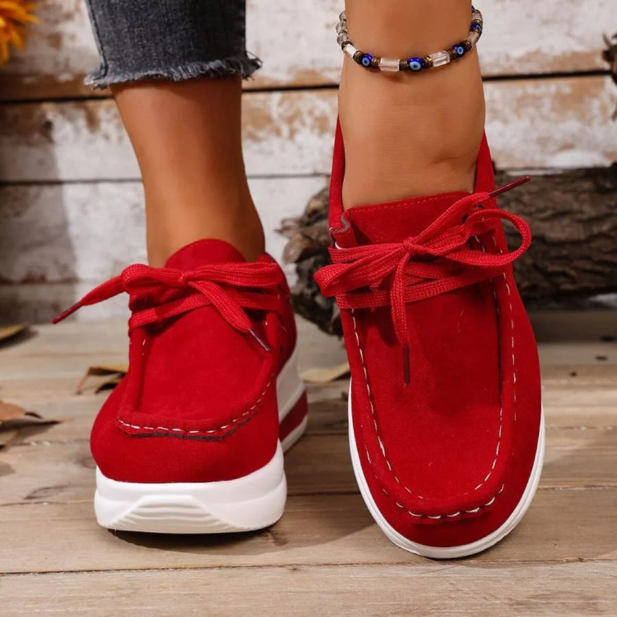 Round Toe Platform Sneakers Red / 36 Apparel and Accessories