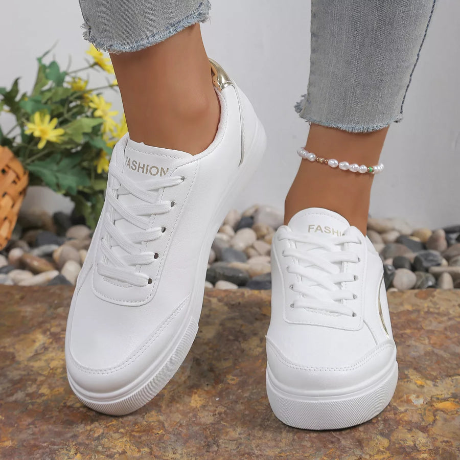 Round Toe Platform Sneakers White / 35 Apparel and Accessories