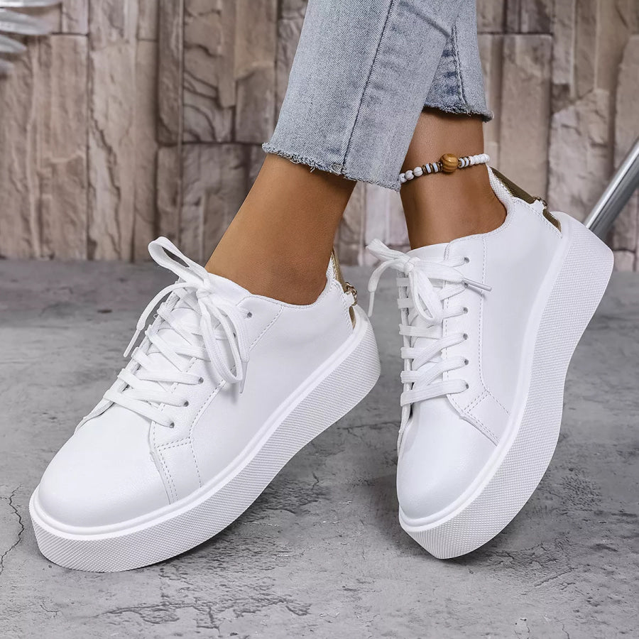 Round Toe Platform Sneakers White / 36 Apparel and Accessories