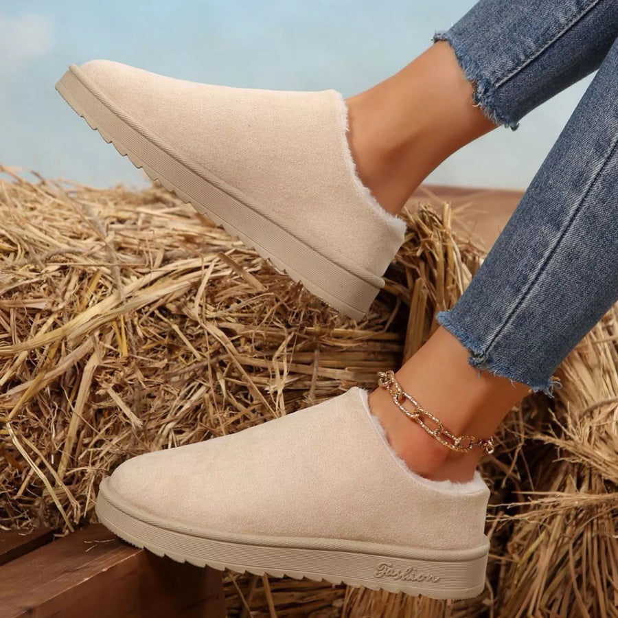 Round Toe Plush Lined Ankle Boots Apparel and Accessories