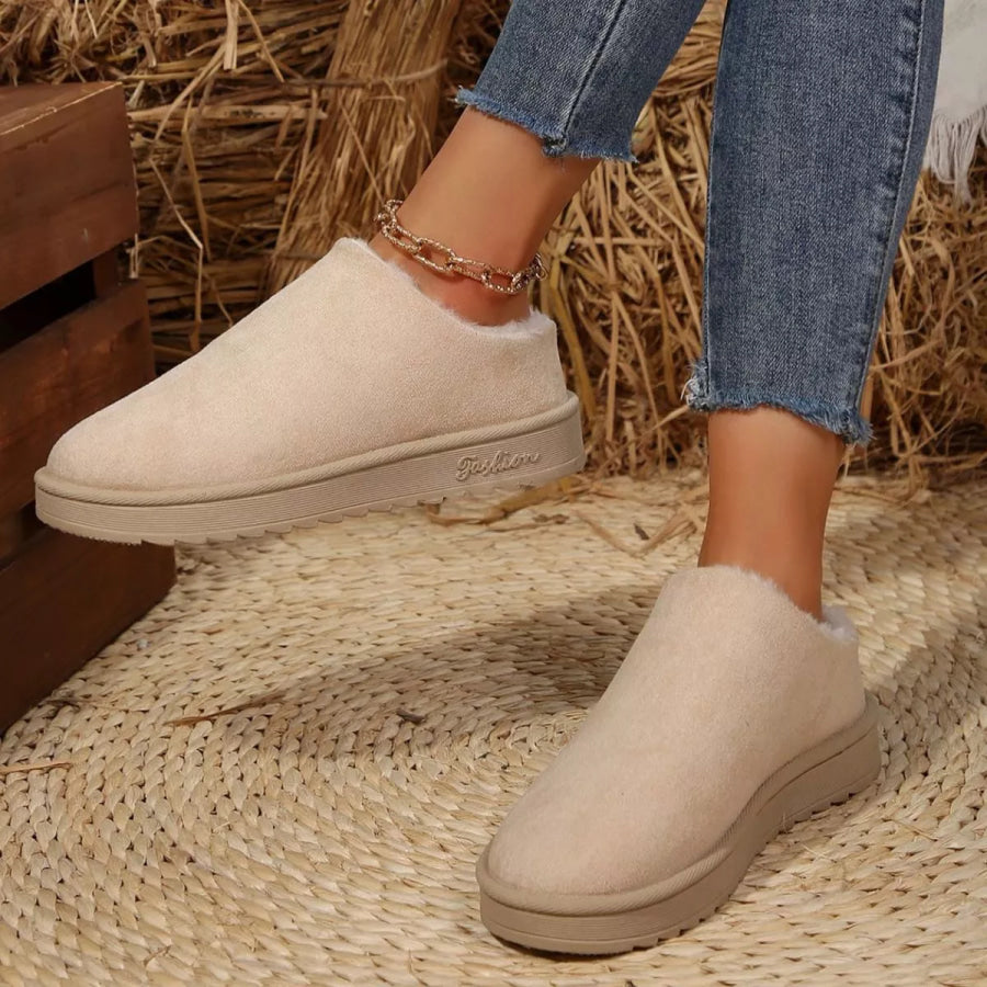 Round Toe Plush Lined Ankle Boots Apparel and Accessories