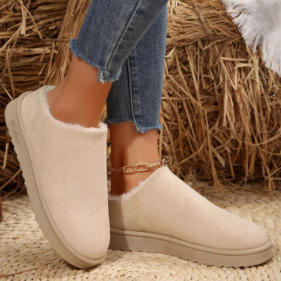 Round Toe Plush Lined Ankle Boots Apparel and Accessories