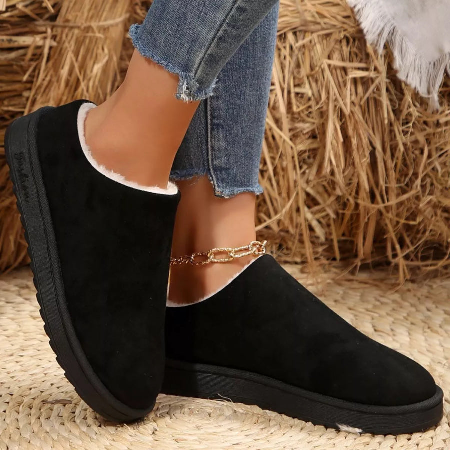 Round Toe Plush Lined Ankle Boots Apparel and Accessories