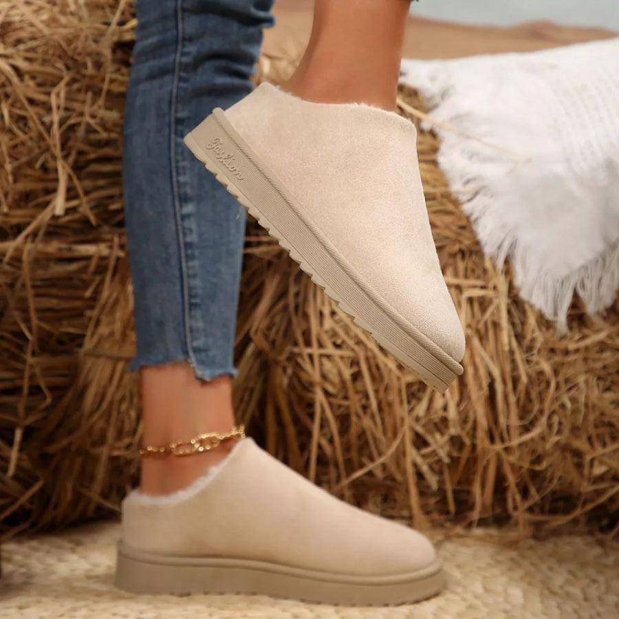 Round Toe Plush Lined Ankle Boots Apparel and Accessories