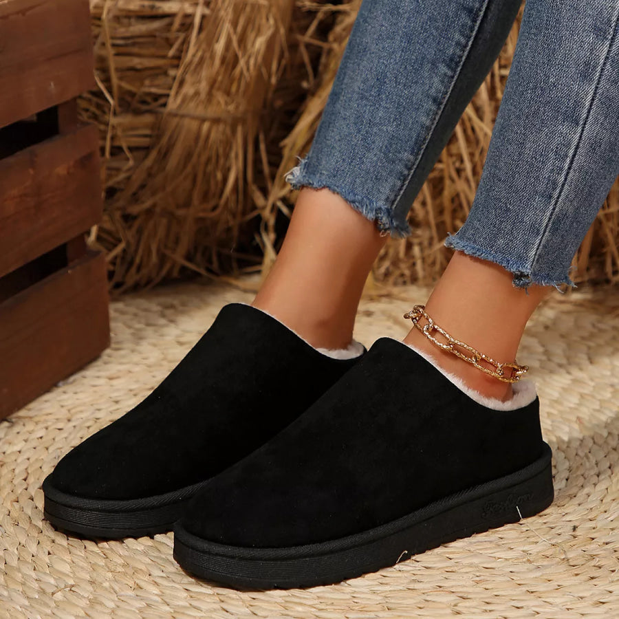 Round Toe Plush Lined Ankle Boots Black / 35 Apparel and Accessories