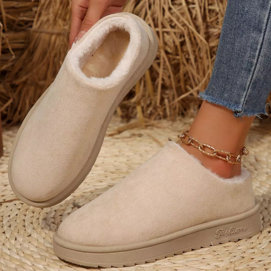 Round Toe Plush Lined Ankle Boots Off-white / 35 Apparel and Accessories