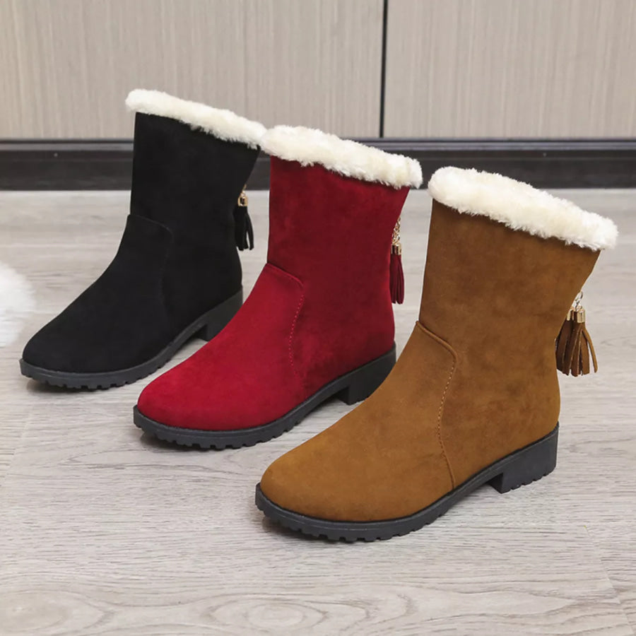 Round Toe Plush Lined Boots Apparel and Accessories
