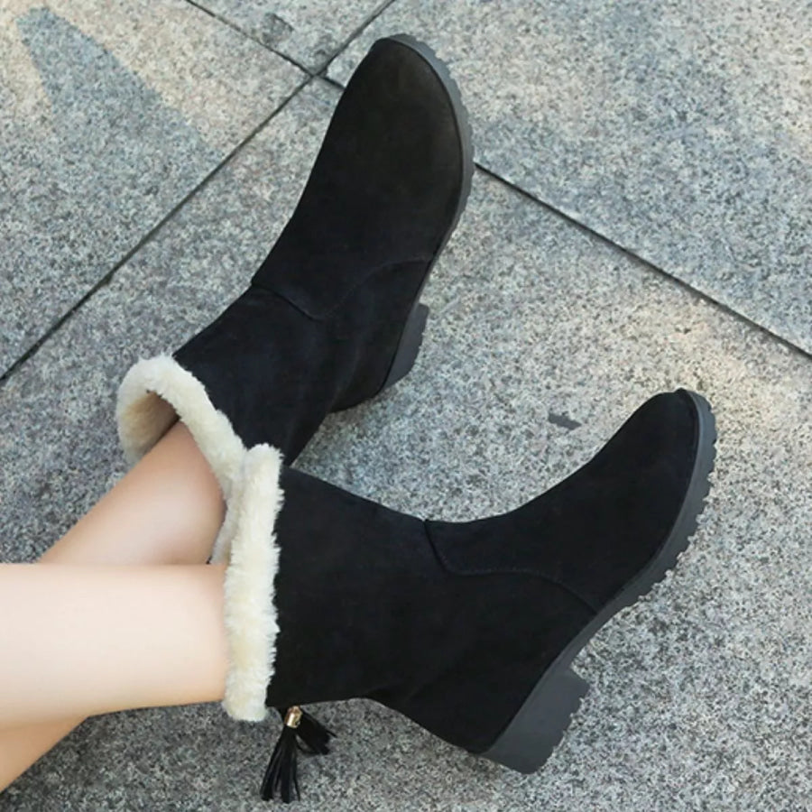 Round Toe Plush Lined Boots Apparel and Accessories