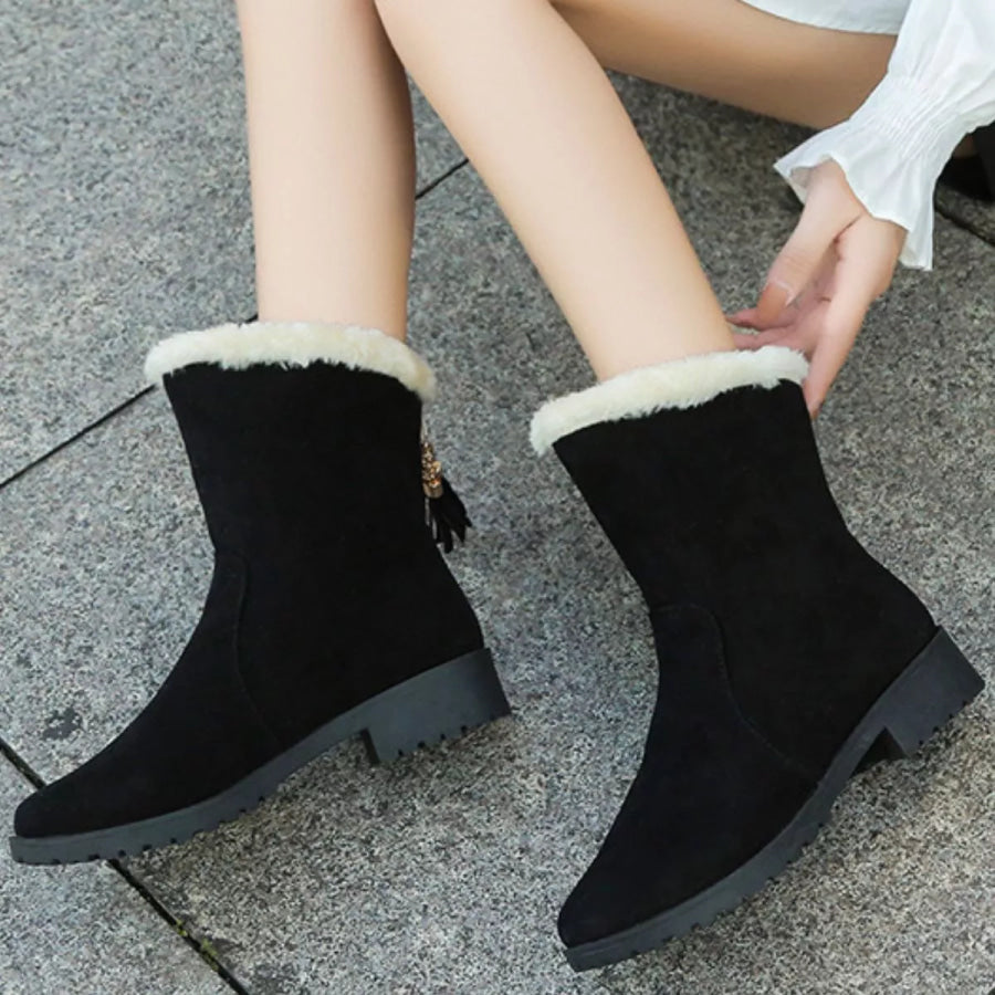 Round Toe Plush Lined Boots Apparel and Accessories