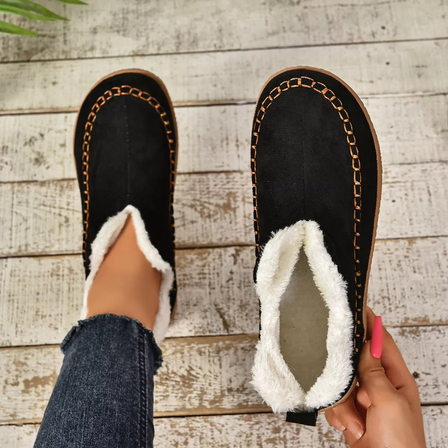 Round Toe Plush Lined Shoes Black / 36 Apparel and Accessories