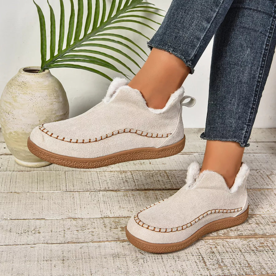 Round Toe Plush Lined Shoes Cream / 36 Apparel and Accessories