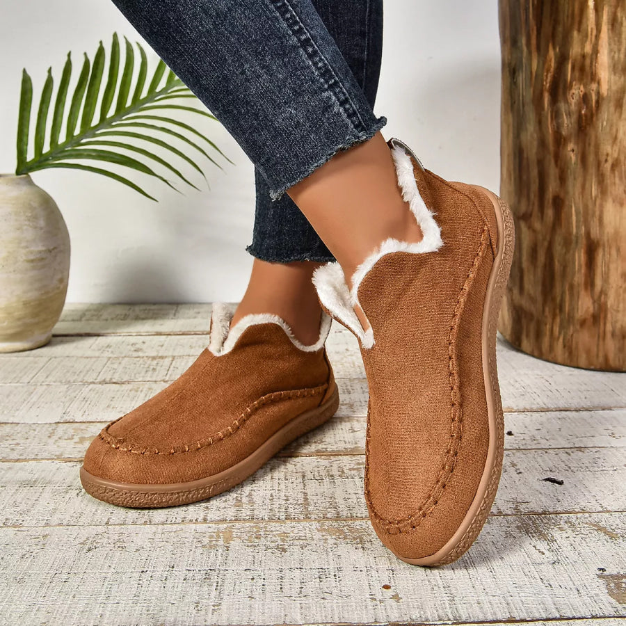 Round Toe Plush Lined Shoes Tan / 36 Apparel and Accessories