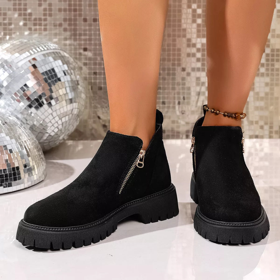 Round Toe Side Zip Ankle Boots Apparel and Accessories