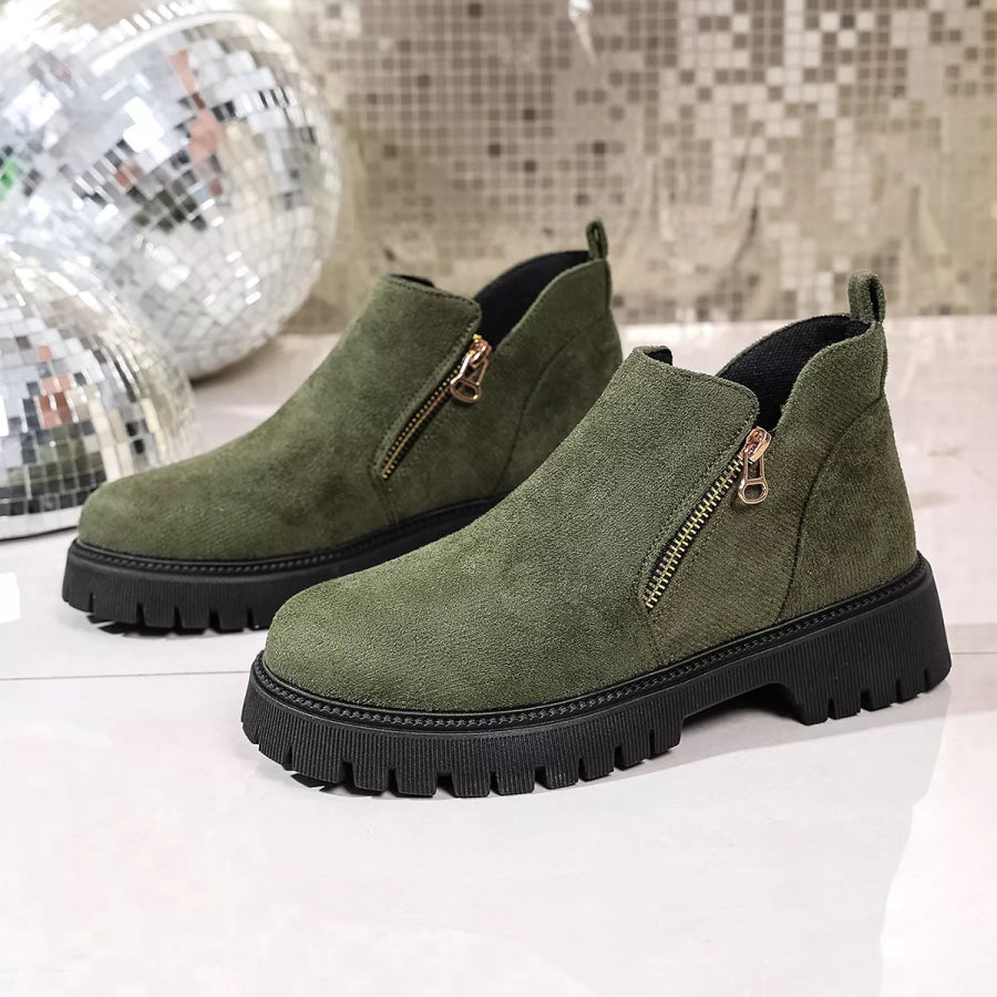 Round Toe Side Zip Ankle Boots Apparel and Accessories