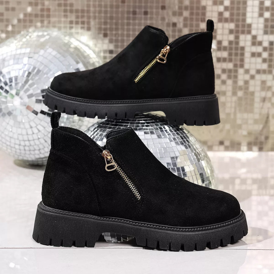 Round Toe Side Zip Ankle Boots Apparel and Accessories