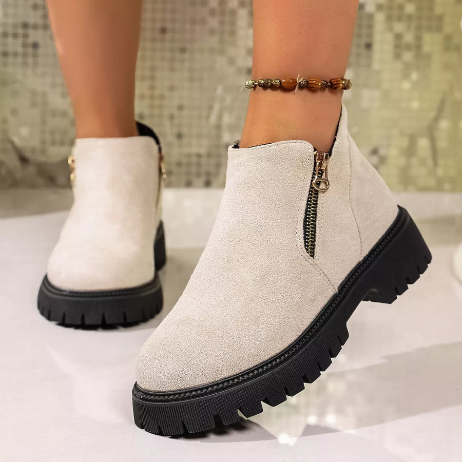 Round Toe Side Zip Ankle Boots Apparel and Accessories