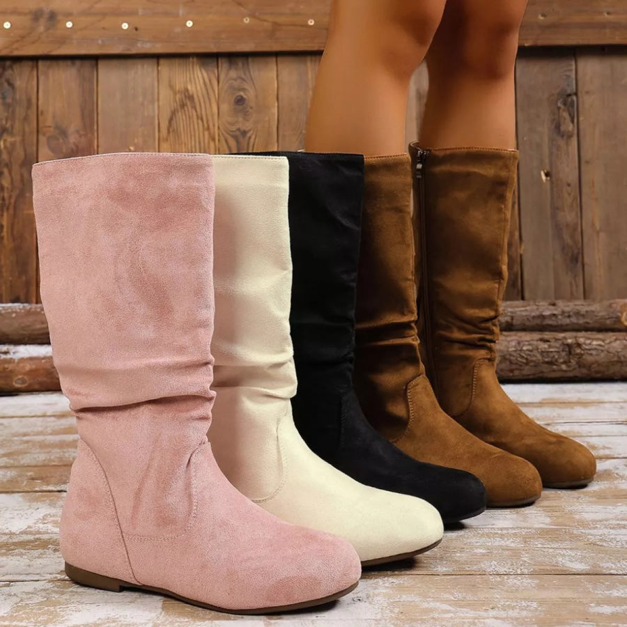 Round Toe Side Zip Boots Apparel and Accessories