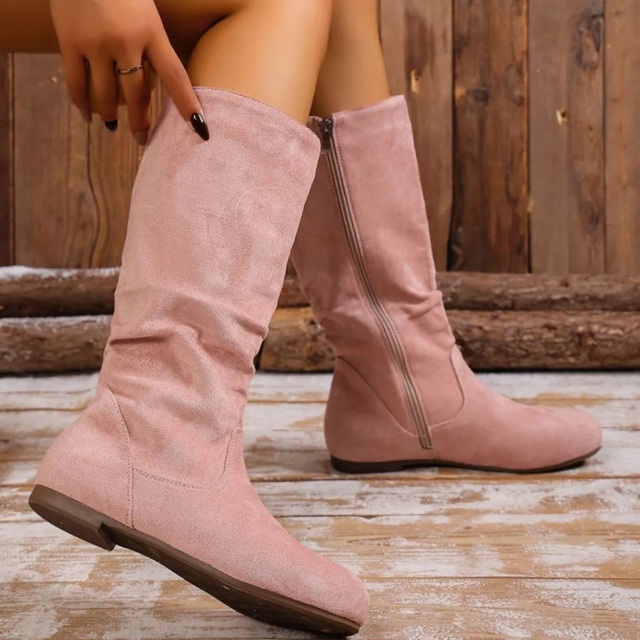 Round Toe Side Zip Boots Apparel and Accessories