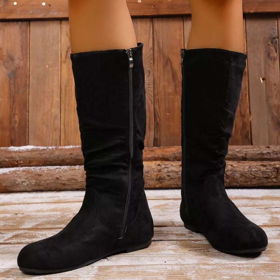 Round Toe Side Zip Boots Apparel and Accessories