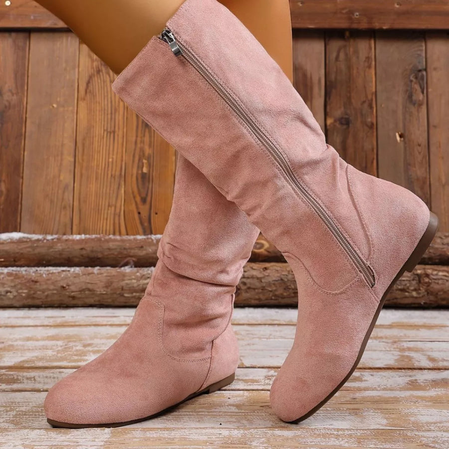 Round Toe Side Zip Boots Apparel and Accessories