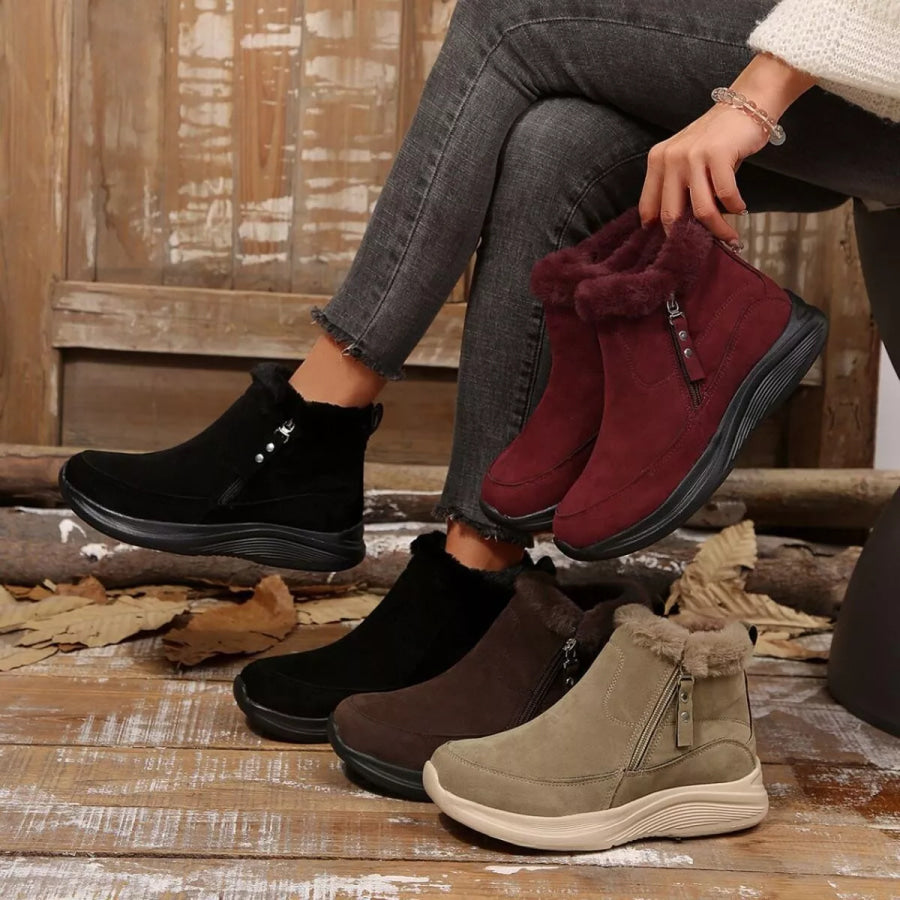Round Toe Side Zip Boots Apparel and Accessories