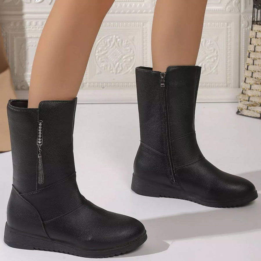 Round Toe Side Zip Boots Apparel and Accessories