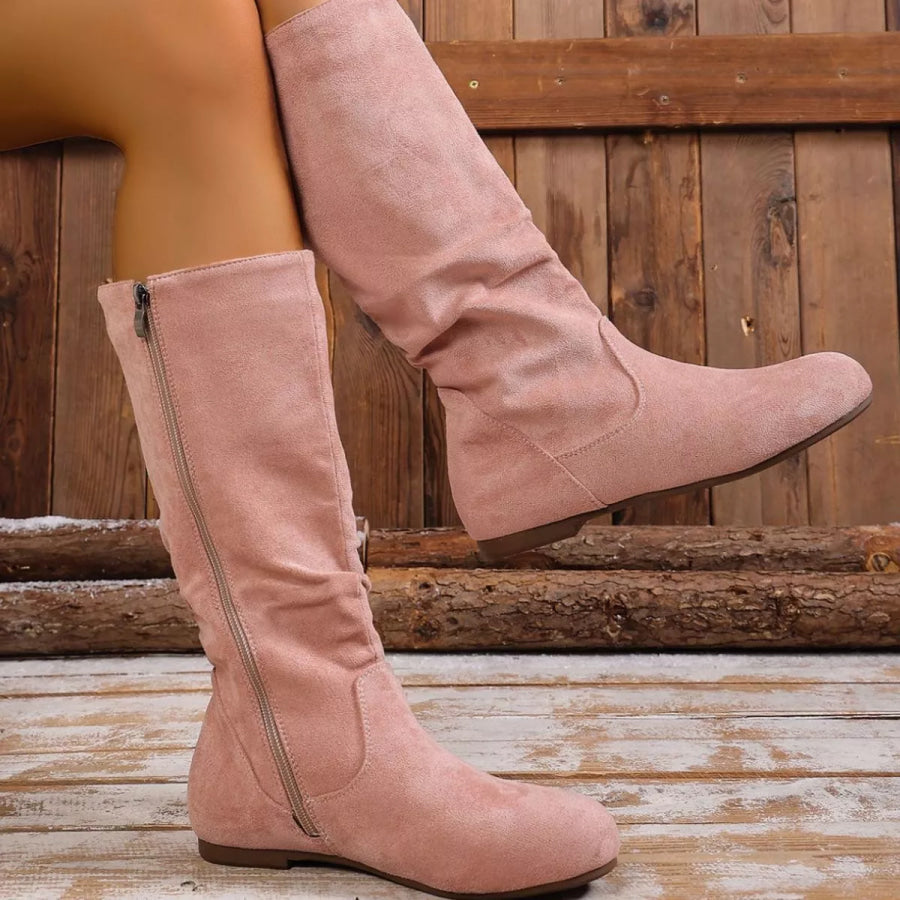 Round Toe Side Zip Boots Apparel and Accessories