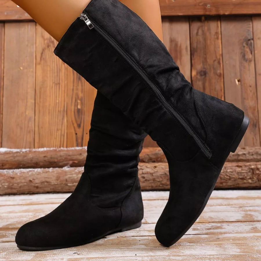 Round Toe Side Zip Boots Apparel and Accessories
