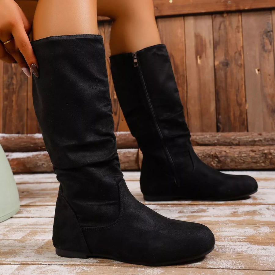 Round Toe Side Zip Boots Apparel and Accessories