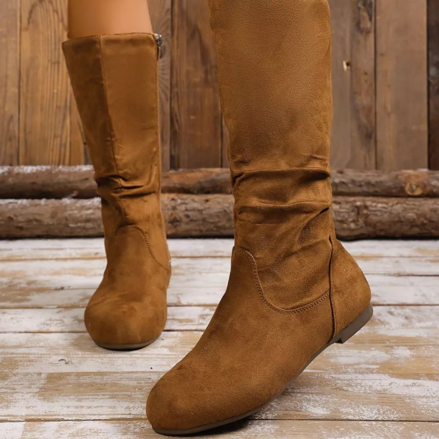 Round Toe Side Zip Boots Apparel and Accessories