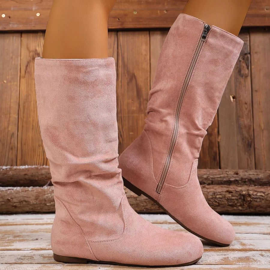 Round Toe Side Zip Boots Apparel and Accessories