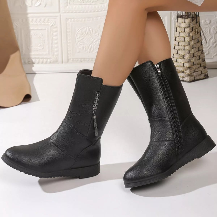 Round Toe Side Zip Boots Apparel and Accessories