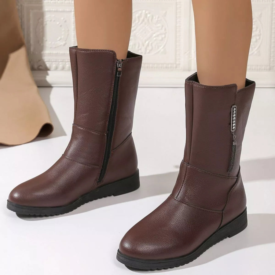 Round Toe Side Zip Boots Apparel and Accessories