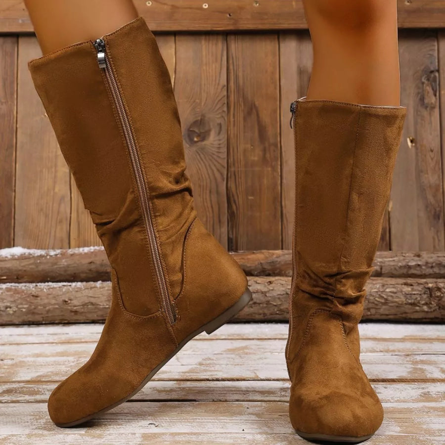 Round Toe Side Zip Boots Apparel and Accessories