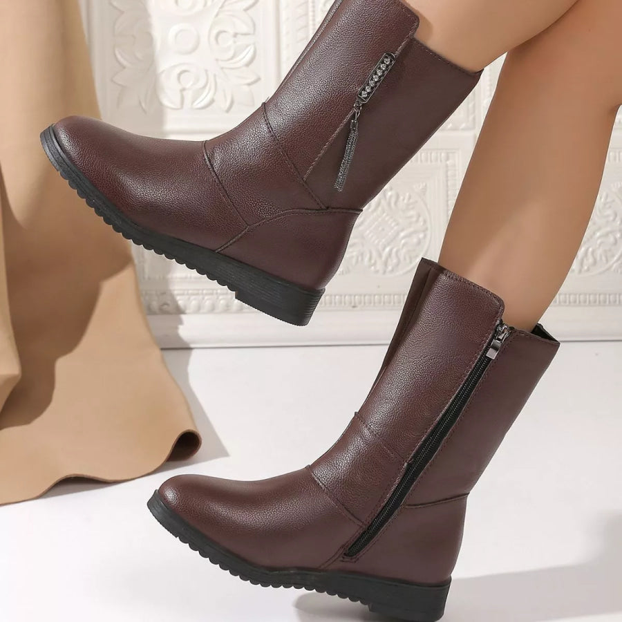 Round Toe Side Zip Boots Apparel and Accessories