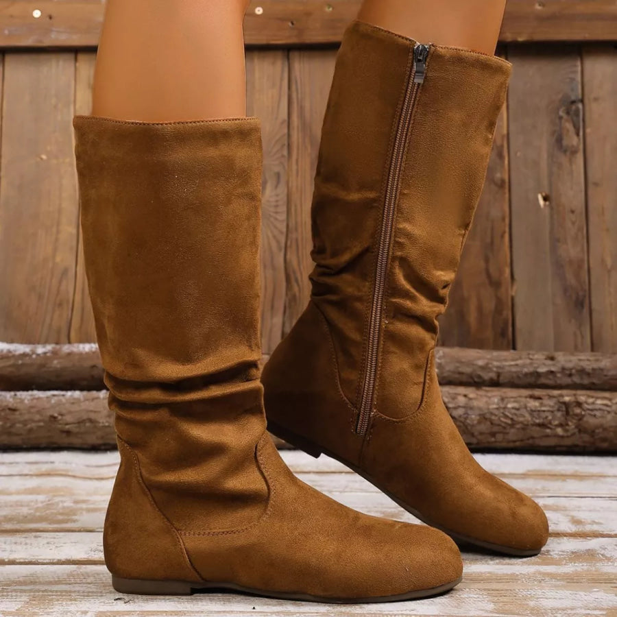 Round Toe Side Zip Boots Apparel and Accessories