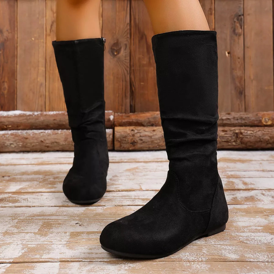 Round Toe Side Zip Boots Black / 36 Apparel and Accessories