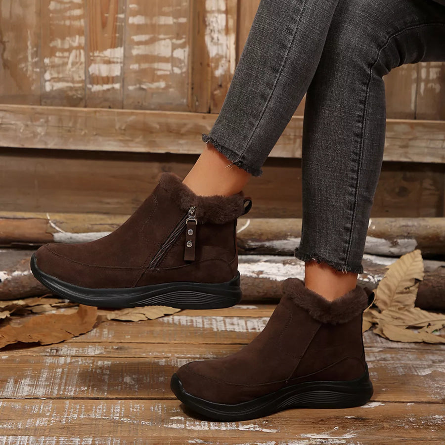 Round Toe Side Zip Boots Coffee Brown / 36 Apparel and Accessories