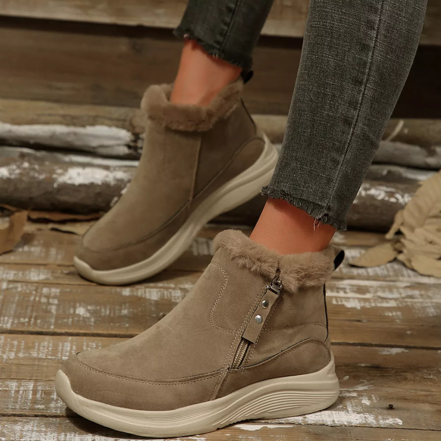 Round Toe Side Zip Boots Khaki / 36 Apparel and Accessories