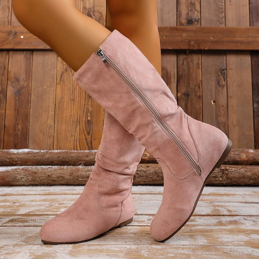 Round Toe Side Zip Boots Pink / 36 Apparel and Accessories