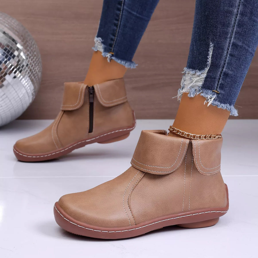 Round Toe Side Zipper Boots Apparel and Accessories