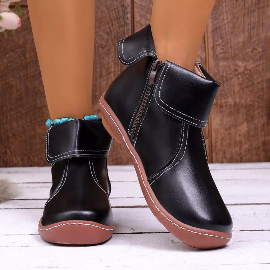 Round Toe Side Zipper Boots Apparel and Accessories