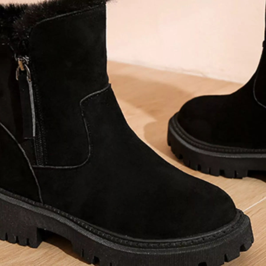 Round Toe Side Zipper Boots Apparel and Accessories