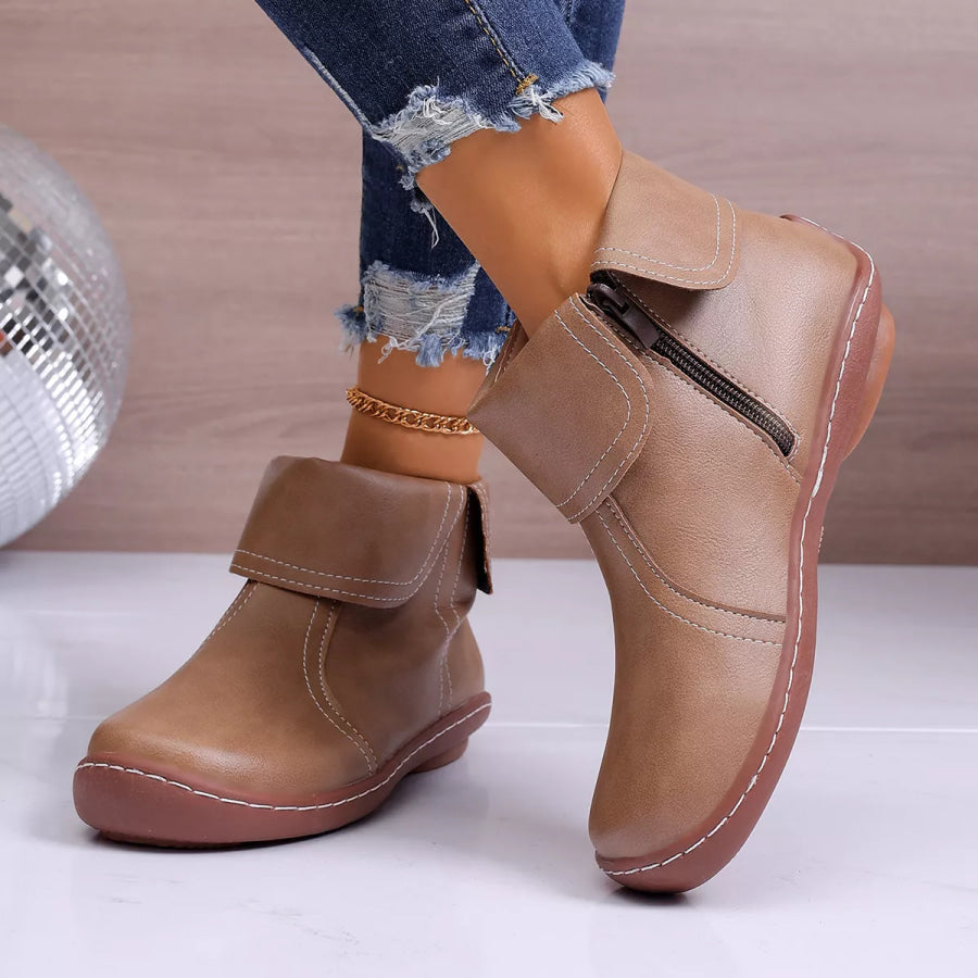 Round Toe Side Zipper Boots Apparel and Accessories