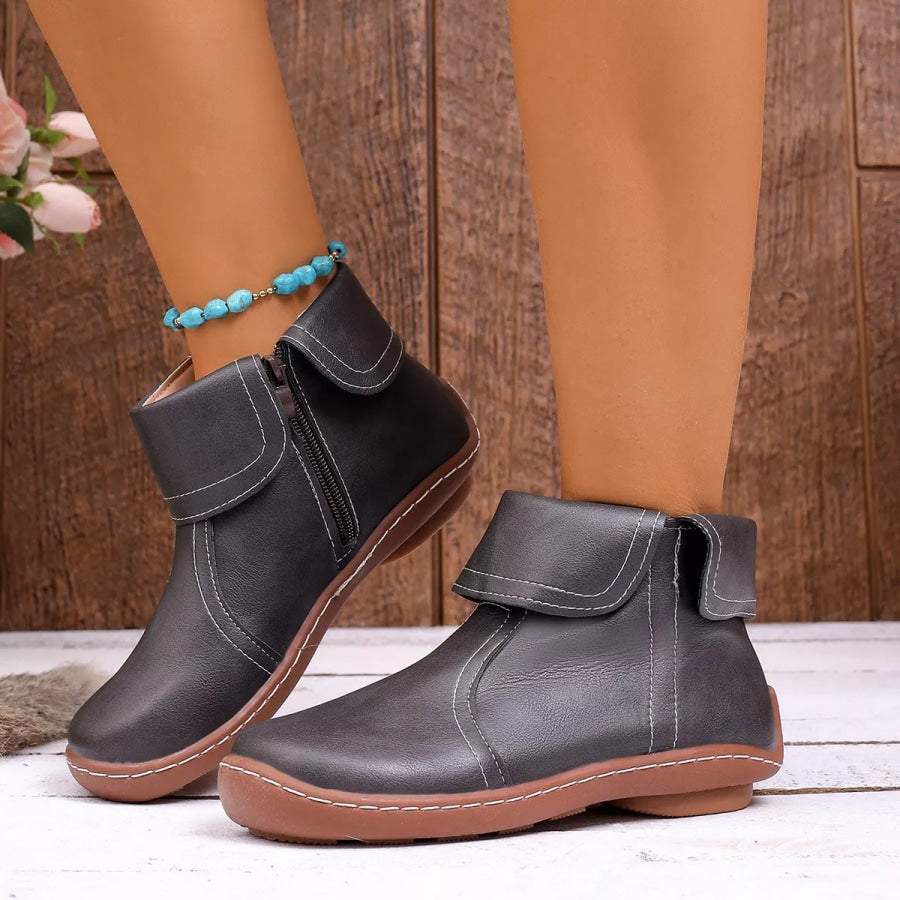 Round Toe Side Zipper Boots Apparel and Accessories