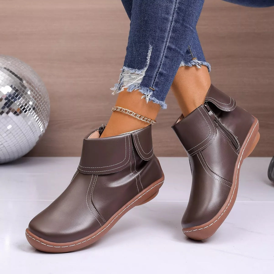 Round Toe Side Zipper Boots Apparel and Accessories