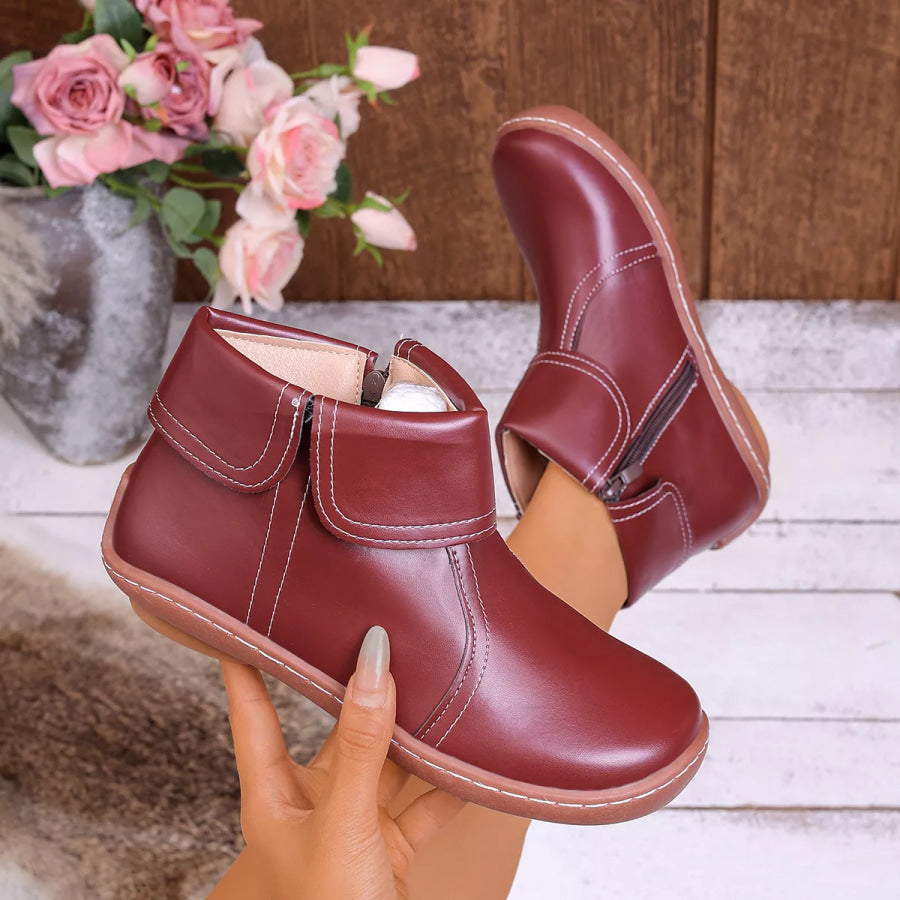 Round Toe Side Zipper Boots Apparel and Accessories