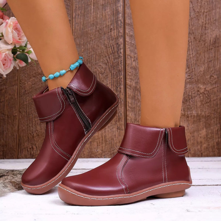 Round Toe Side Zipper Boots Apparel and Accessories