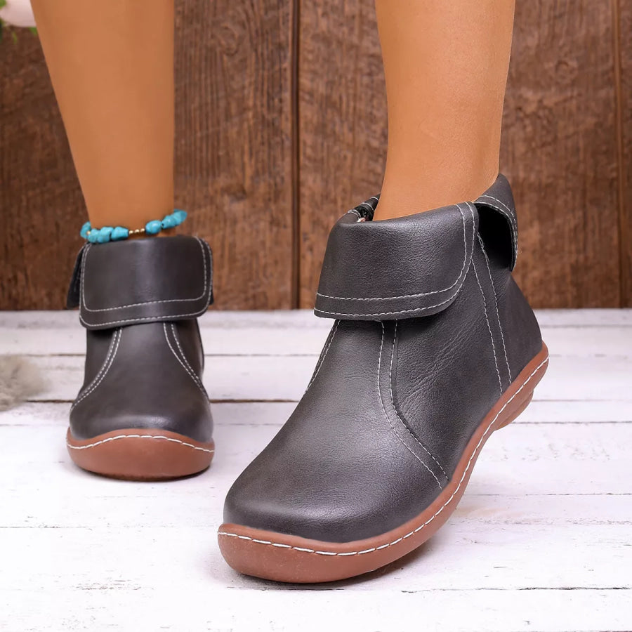 Round Toe Side Zipper Boots Apparel and Accessories
