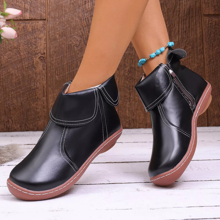 Round Toe Side Zipper Boots Apparel and Accessories